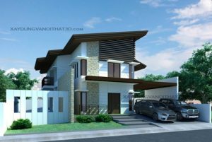Mẫu nhà đẹp mái dốc ấn tượng 2 tầng