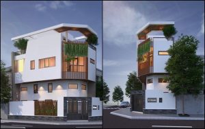 Thiết kế nhà phố 2 mặt tiền đẹp hiện đại