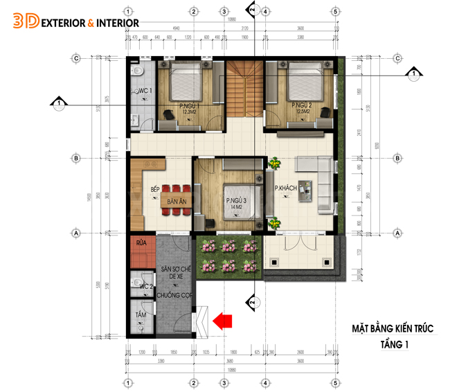 Thiết kế nội thất nhà mái thái 2 tầng đẹp hiện đại tại Quảng Ninh 1