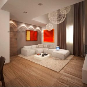 Thiết kế nội thất phòng khách liên thông phòng bếp Nam Định