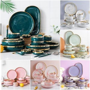 Bộ bát đĩa chén sứ 26 món Viền Vàng Cao Cấp (chọn nhiều màu) - Xanh cổ vịt | Tổng kho Gốm Xinh | Tiki