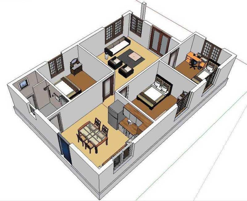 A 3d model of a house Description automatically generated