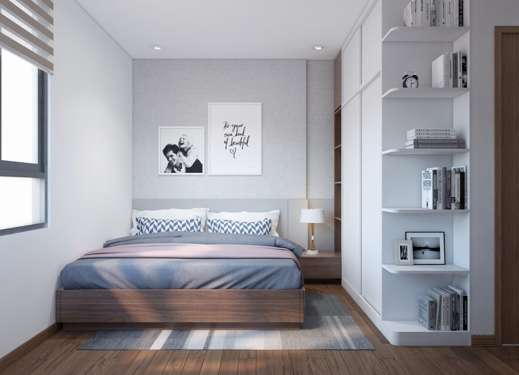 A bed in a room Description automatically generated