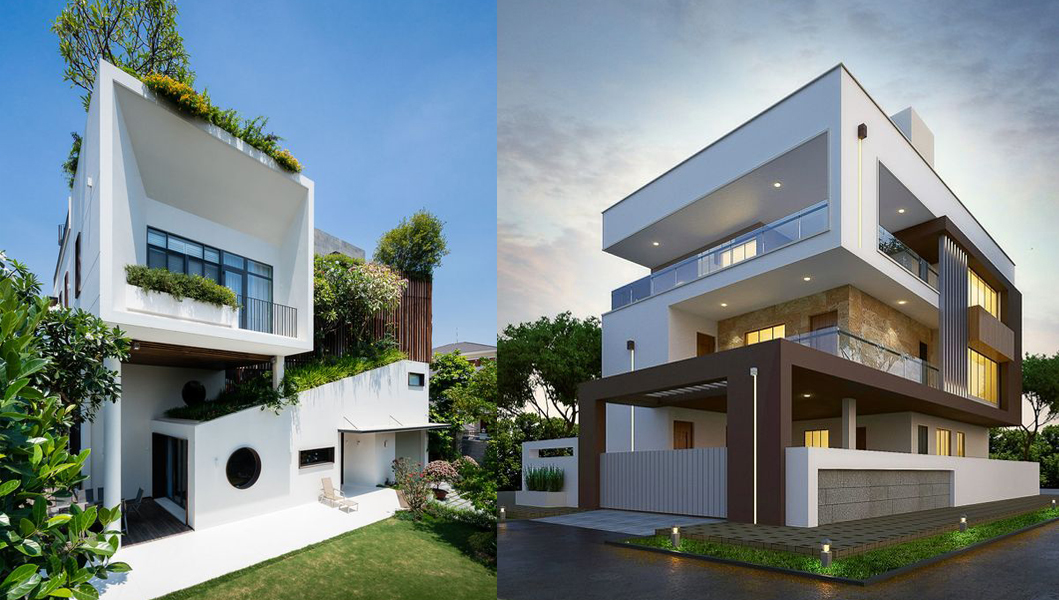 A collage of a house with a green roof Description automatically generated