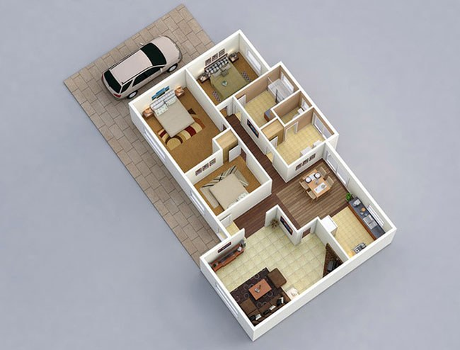 A house with a car in the floor Description automatically generated