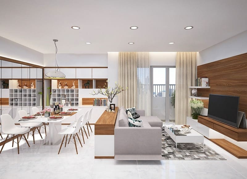 A living room with a couch and a table Description automatically generated