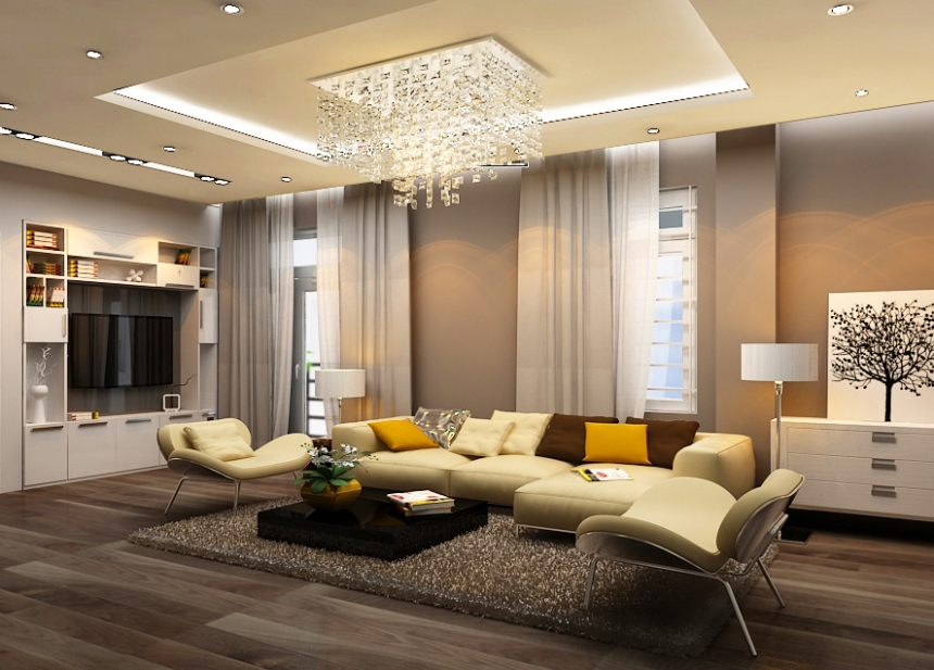 A living room with a couch and a tv Description automatically generated