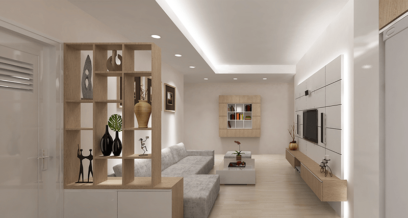 A living room with a couch and a tv
Description automatically generated