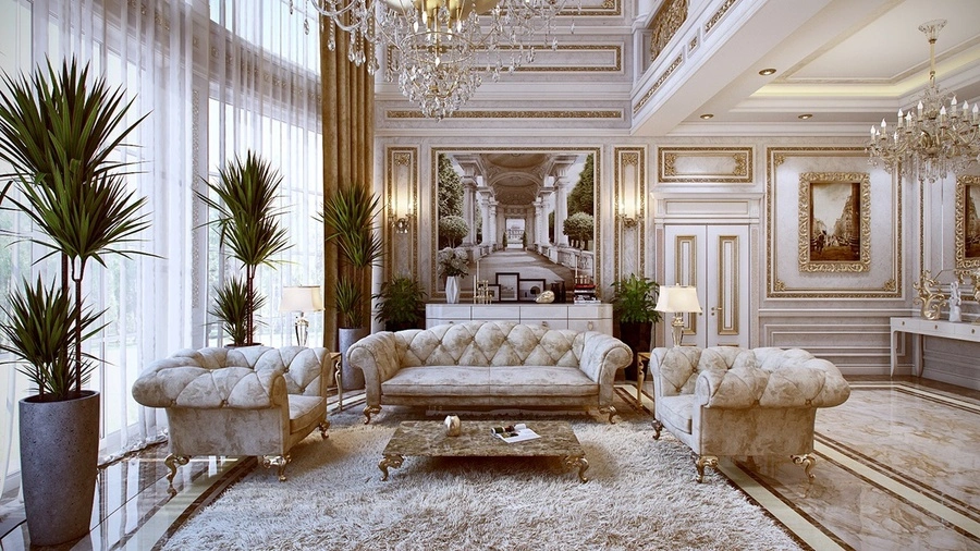 A living room with a couch and chairs Description automatically generated