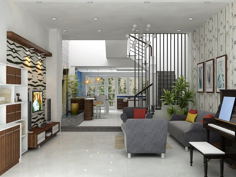 A living room with a television and a couch
Description automatically generated