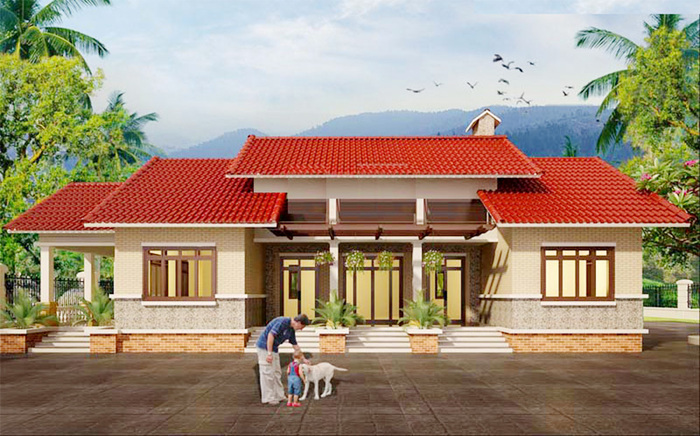 A person and a dog standing in front of a house Description automatically generated