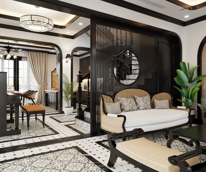 A room with a couch and a table Description automatically generated