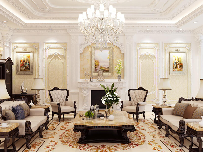 A room with a fireplace and furniture Description automatically generated