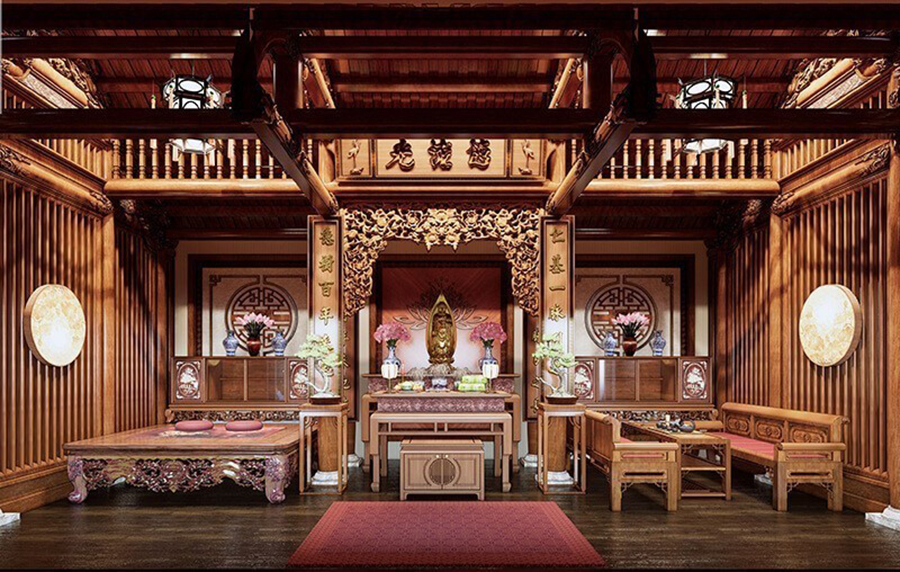 A room with a red rug and a red carpet Description automatically generated