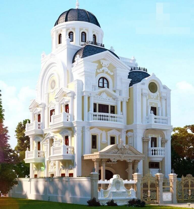 A white building with a dome roof Description automatically generated